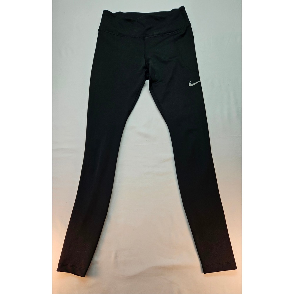 Nike Dri-FIT Women Black Running Leggings Mesh Panels Back Zip Pocket Size S